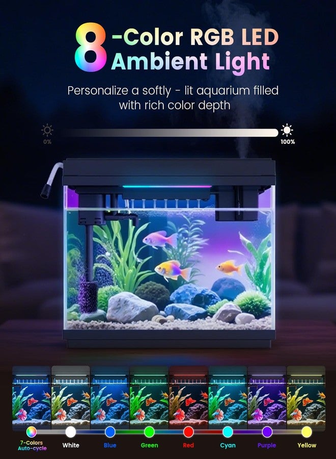 Fishkeeper 2.3G Smart Aquarium - Ultra Clear Glass Fish Tank w/Auto Timer 8-Color RGB Lights, 4-in-1 Self-Cleaning Silent Water Pump, Aromatherapy, Temperature Display, Perfect for Desktop Decor - Image 3